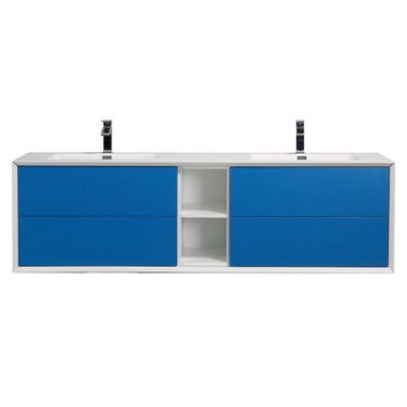 Eviva Vienna 75″ White Frame Wall Mount Double Sink Bathroom Vanity w/ White Integrated Top Vanity Eviva